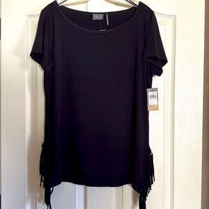NWT Black top with side slits and fringe detail
Size L